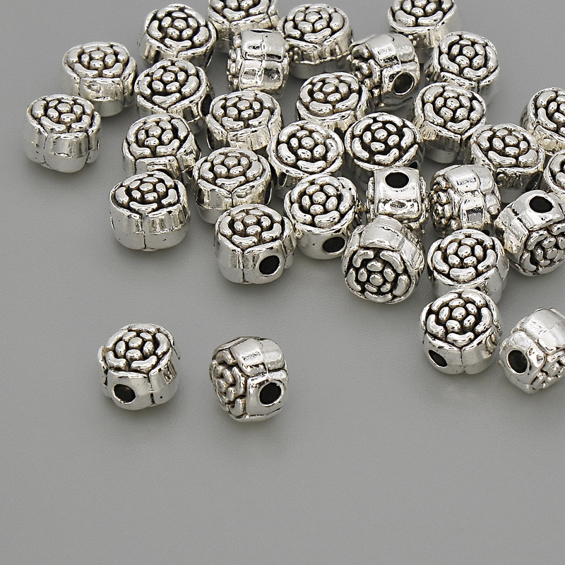 אביזרי תכשיטים: חרוז-הצבה כסף, קוטר 6×5 מ״מ ±, פתח כ-1.8 מ״מ; אריזה 20 גרם (~32 יחידות)