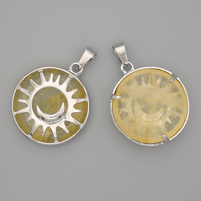 תליון ציטרין במסגרת «שמש», קוטר 27 מ״מ+