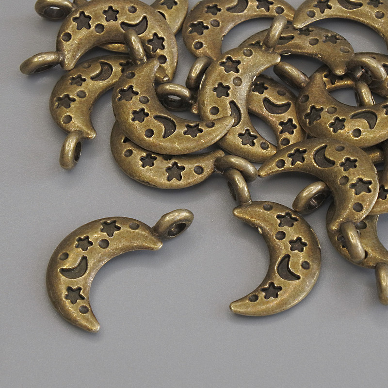 תליון-תלייה 'ירח' בצבע ברונזה, קוטר 19×10 מ״מ, אריזה 18 יחידות