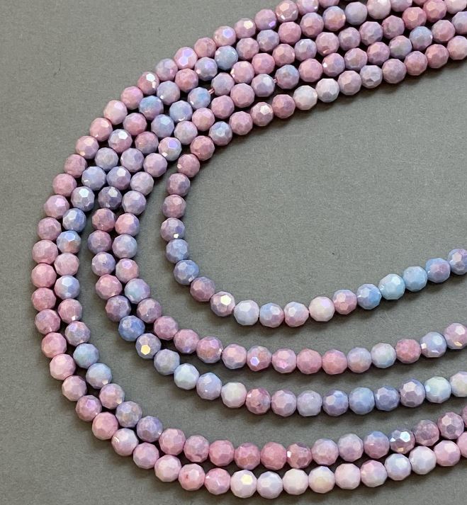 חרוזי קריסטל צ'כיה מולטי-צבע על חוט, כדור משונן בקוטר 6 מ"מ + -, אורך 38 ס"מ +