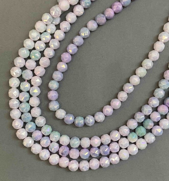 חרוזים קריסטל צ'כי רב-צבעי על חוט – כדור מלוטש, קוטר 8 מ״מ, אורך 38 ס״מ