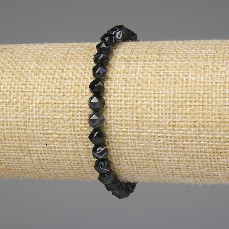 צמיד אגט רב-פנים 6 מ״מ ±, אורך 18 ס״מ ±, אלסטי