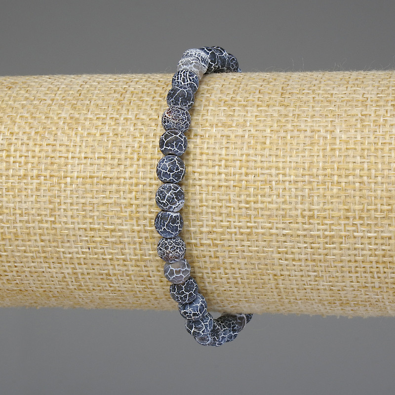 צמיד אגאט כחול קפוא, חרוזים כדוריים חלקים 6 מ"מ, אורך 18 ס"מ, סטרץ