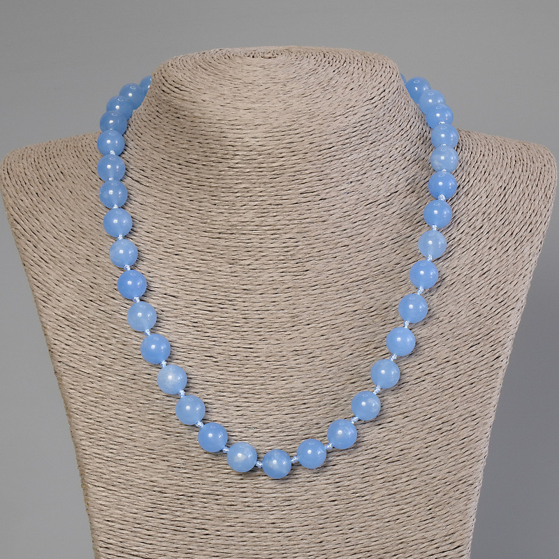 שרשרת אקוומרין כדור חלק, קוטר 10 מ״מ ±, אורך 50 ס״מ ± עם נעילה