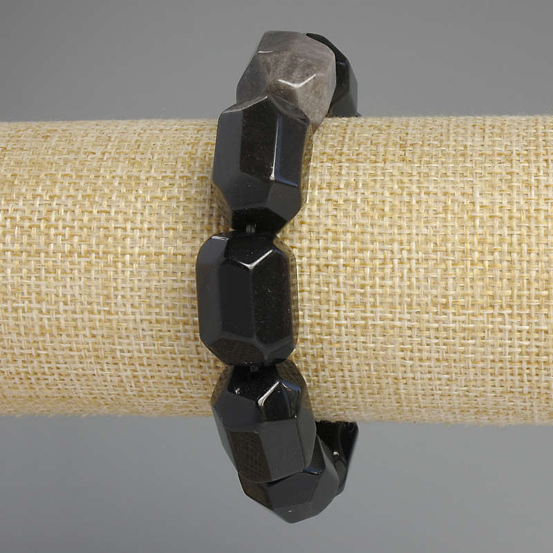 צמיד מאבן אובסידיאן כסוף – מרב-פנים, קוטר 20×15–16 מ״מ, אורך 18 ס״מ