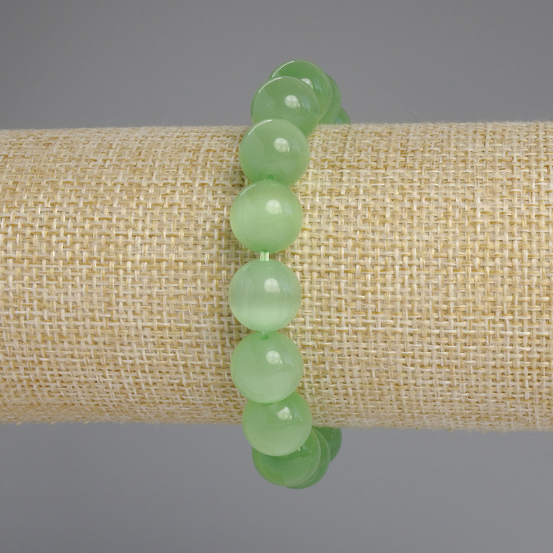 צמיד עין החתול מאבן – חרוז חלק, קוטר 11.5 מ״מ, אורך 18 ס״מ, סטרץ'