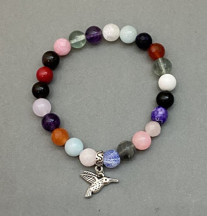 צמיד «אסורטי» (אקוומרין, אגט, טופז מעושן) חרוזים בקוטר 8 מ״מ ±, אורך 18 ס״מ ± אלסטי