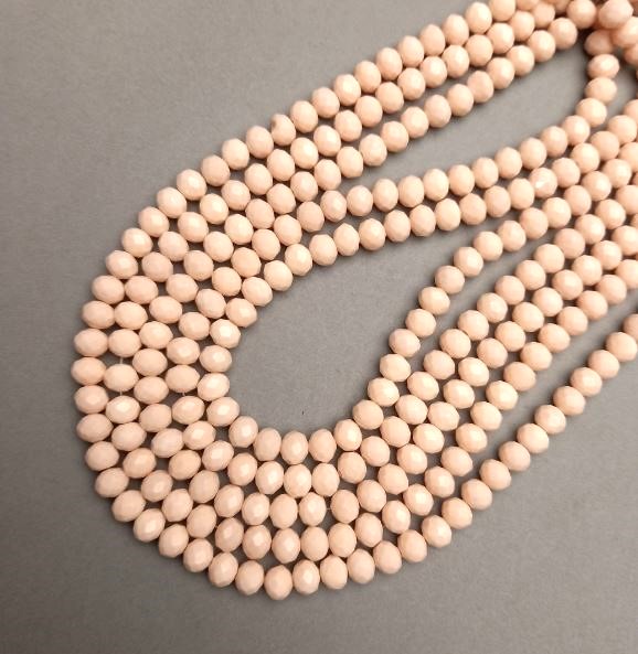 חרוזי קריסטל צ'כי לבנים על חוט, בצורת רונדל מלוטש, קוטר 8×6 מ״מ + -, אורך 37 ס״מ +