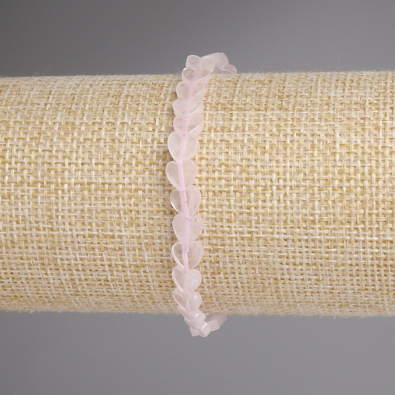 צמיד קוורץ ורוד עם לב 6 מ״מ, אורך 18 ס״מ, אלסטי