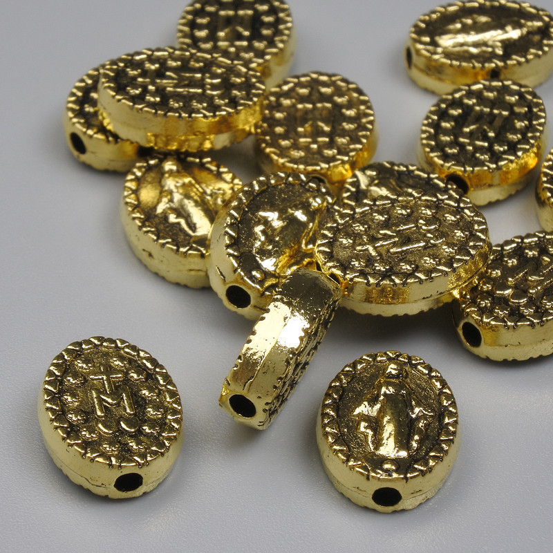 חרוז-תוספת בזהב מתכתי, קוטר 11.5×9 מ״מ, פתח 1.7 מ״מ, אריזה 20 גרם (~15 יח)