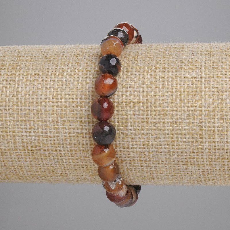 הנחה! צמיד אגט מחורץ עם חרוזים, קוטר 8 מ״מ, אורך כ-18 ס״מ, סטרץ