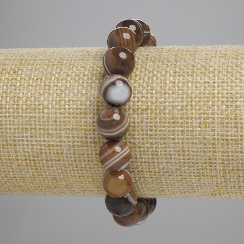 צמיד אגאט כדורי חלקים, קוטר כ-10 מ״מ, אורך 18 ס״מ, אלסטי