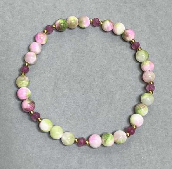 צמיד וריסציט (אקריל) חרוז 6 מ״מ+- קריסטלי צ'כיה רונדלי 4×3 מ״מ+-, אורך 18 ס״מ+- סטרץ