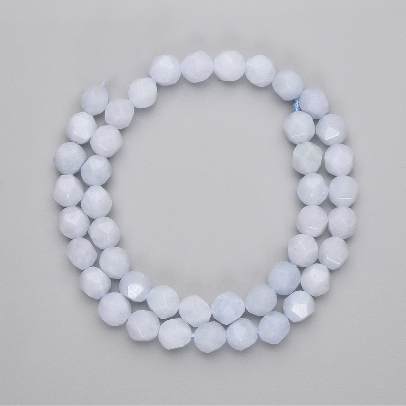 חרוזי אקוומרין מרובי-פאות, קוטר 8×7 מ״מ, אורך 36 ס״מ על החוט