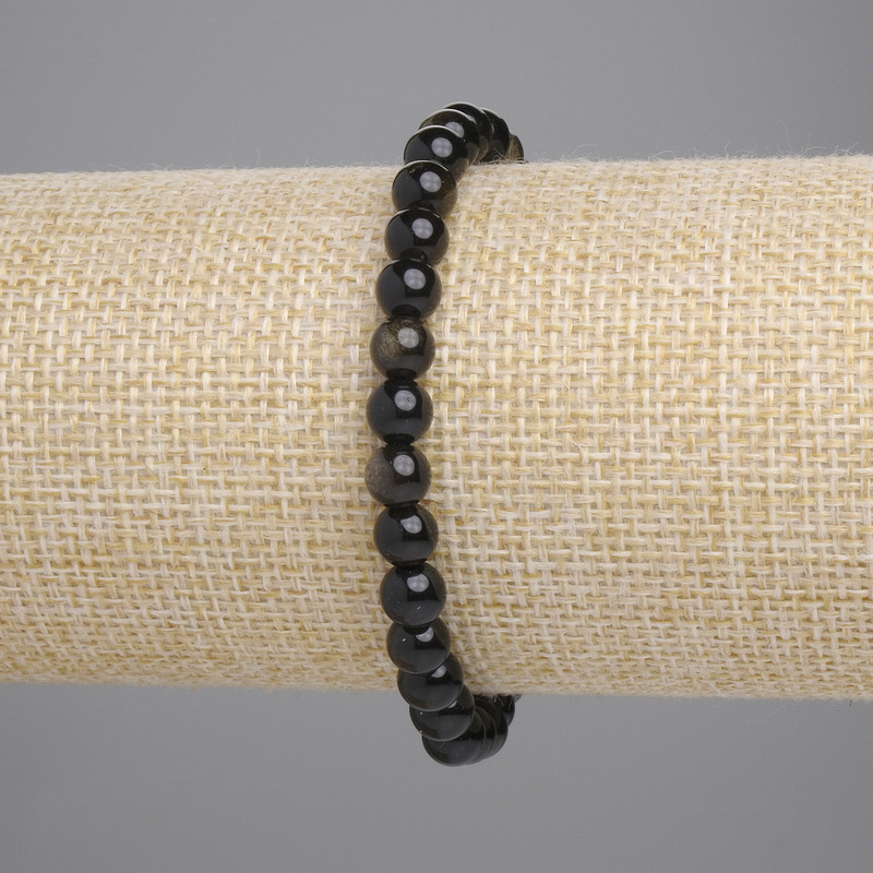 צמיד אובסידיאן שמשי – חרוזים חלקים בקוטר 6 מ״מ, אורך 18 ס״מ – סטרץ'