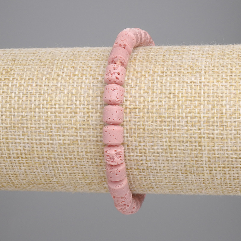 צמיד לבה ורוד וולקני צינדרי, קוטר 6×6 מ״מ, אורך 18 ס״מ, אלסטי