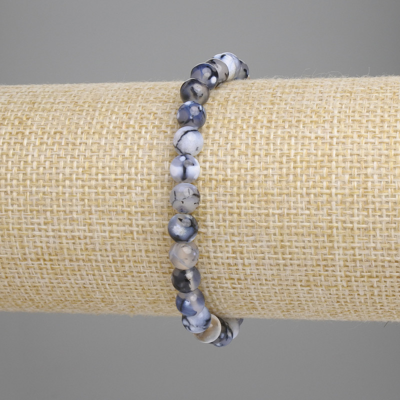 צמיד אגט «ורידי הדרקון» חרוזים חלקים, קוטר 6 מ״מ, אורך 18 ס״מ, סטרץ