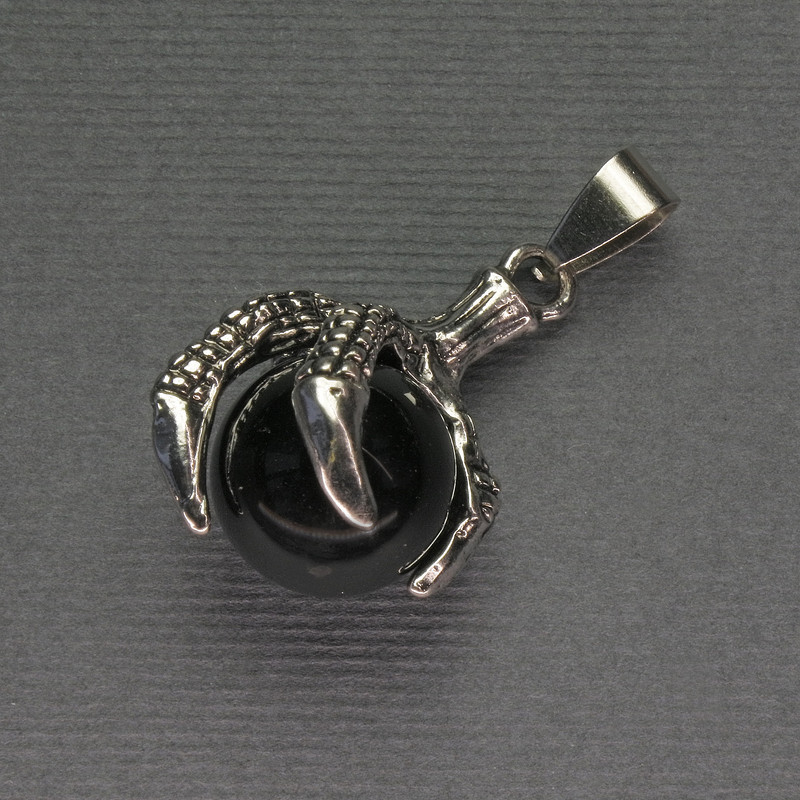 תליון אגט כף עם כדור 18×37 מ״מ ± מתכת כסופה