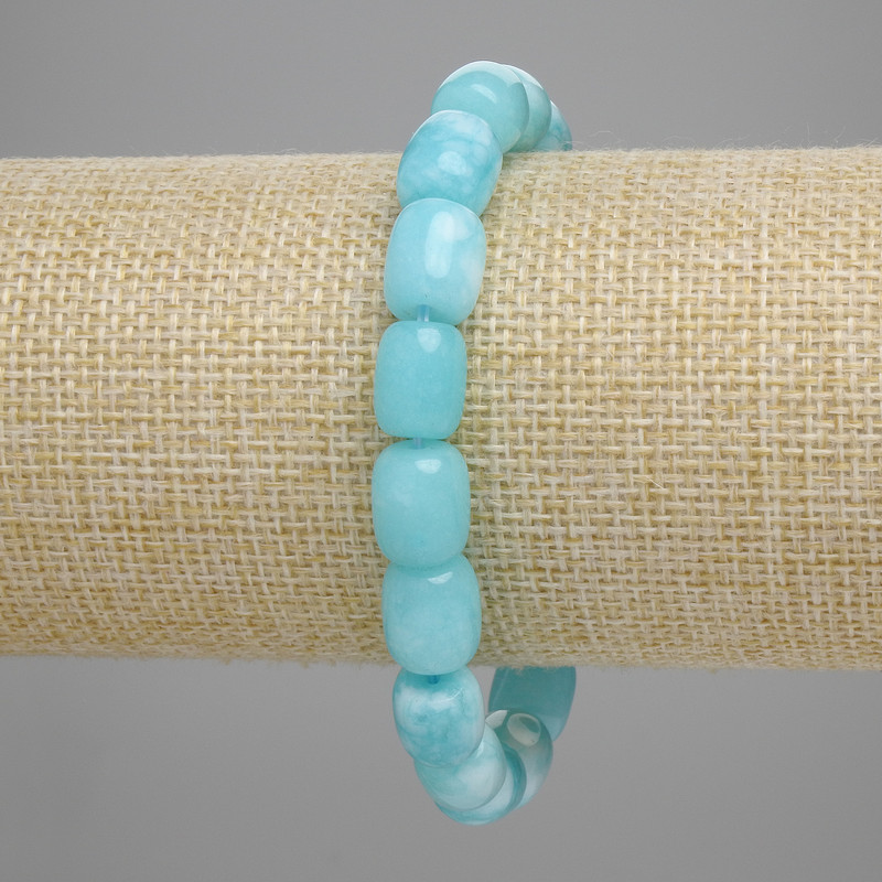 צמיד אקוומרין בצורת חבית 10×9 מ״מ ± אורך 18 ס״מ ± אלסטי