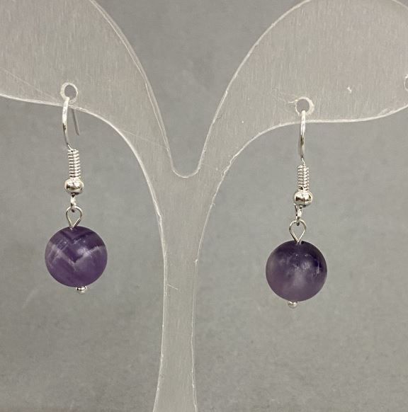 עגילים אמטיסט כדור חלק, קוטר 10 מ״מ, אורך 30 מ״מ+