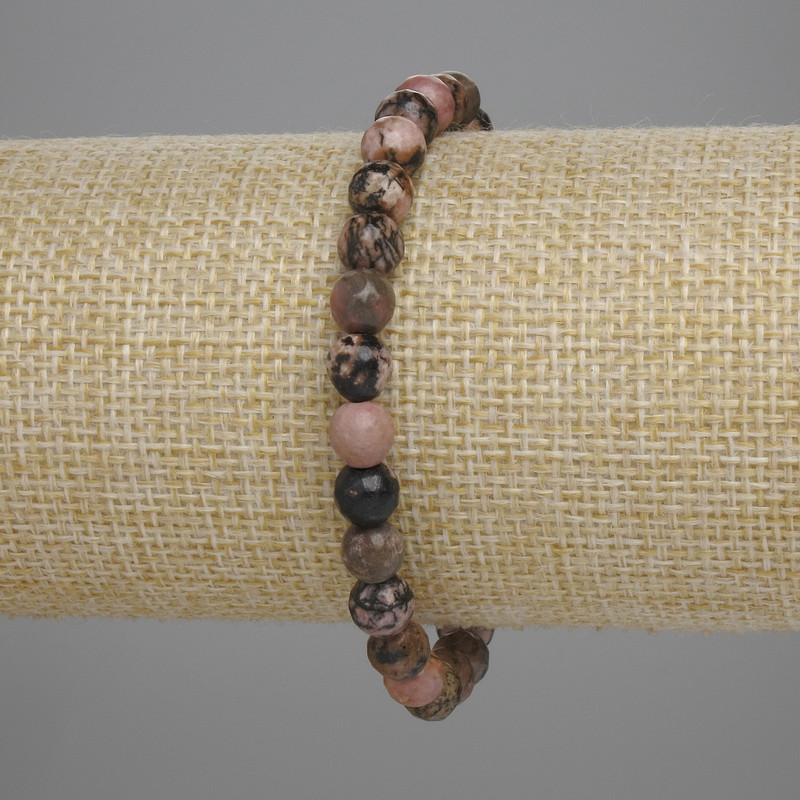 צמיד רודונייט, חרוזים חצובים בקוטר 6 מ\"מ ±, אורך 18 ס\"מ ±, אלסטי