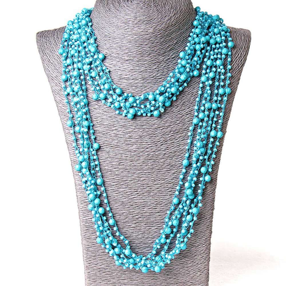 ( 140 ס״מ ) שרשרת-רשת עם תלויים עגולים כחולה