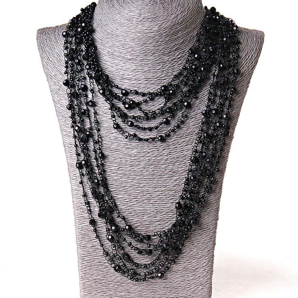 ( 140 ס״מ ) שרשרת-רשת עם תליונים עגולים שחורים