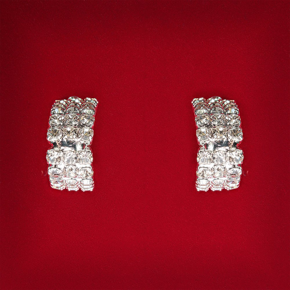 ( 20 מ״מ ) עגילים לנשים לבנים עם קריסטלים ומתכת בהירה לחתונה ולערב, עגילי סטוד עם חלוקה באמצע