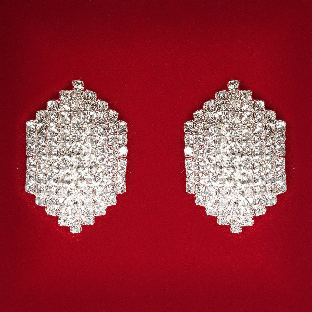 ( 22x22 מ״מ ) עגילים לנשים לבנים עם זרקונים, מתכת בהירה, לאירועים חתונתיים וערביים, עגילי סטוד קלאסיים בינוניים