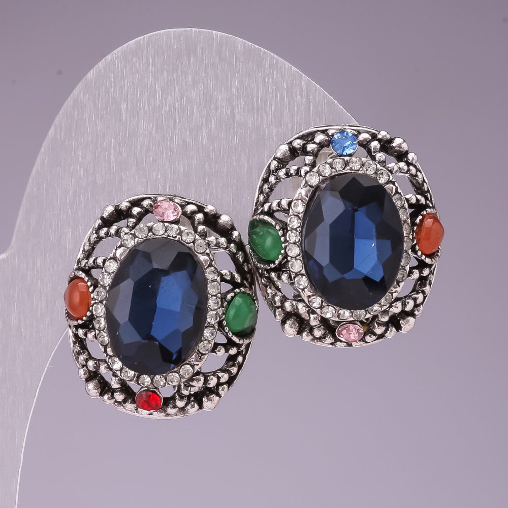 עגילים 2×2,5 ס״מ «קשת» אליפסה קריסטל כחול