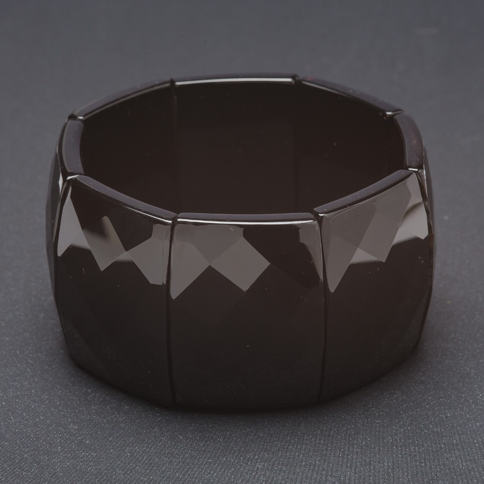 צמיד גומי אליט שחור אגת מלוטש מלבני "קישור" 30×40 מ״م