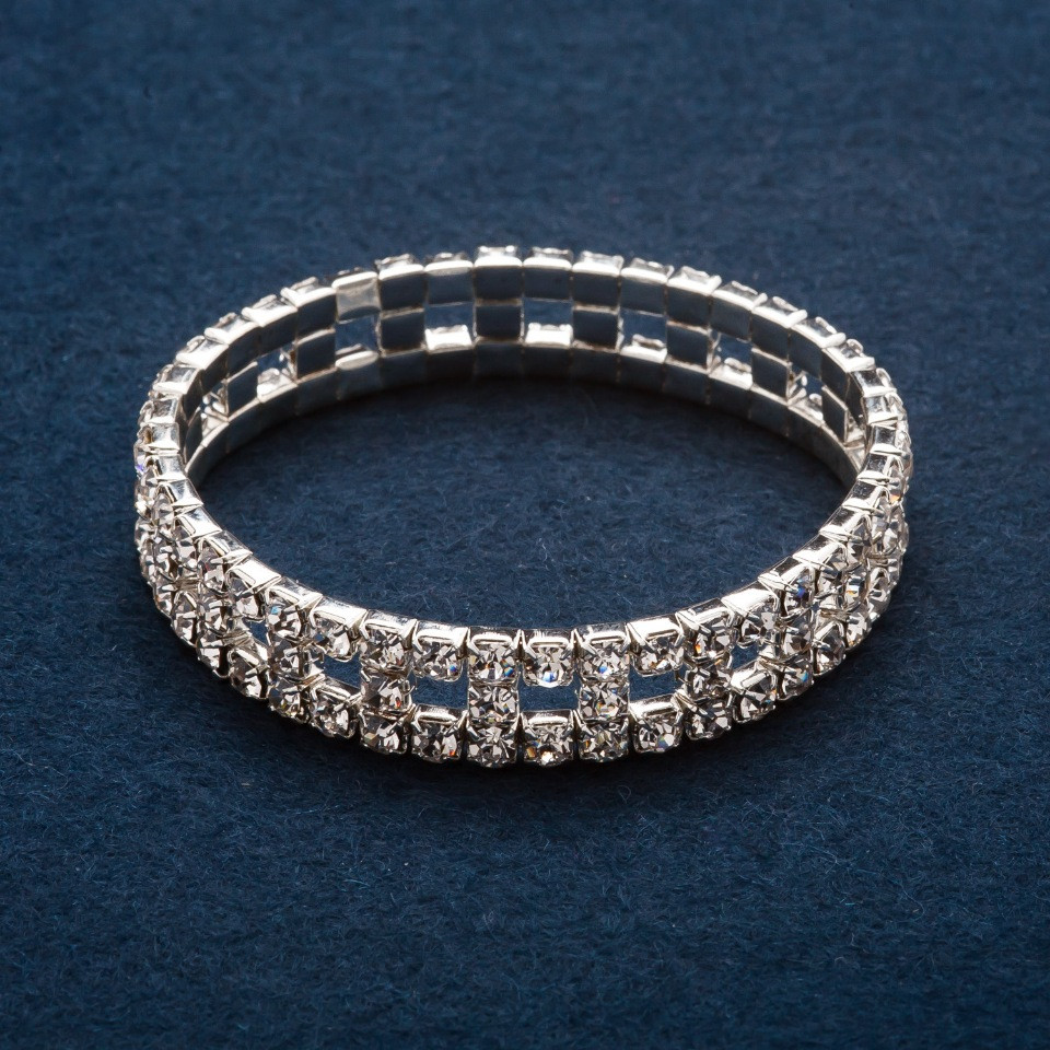 צמיד זרקונים «שחמט» דו-שורות מתיחה היקף 17 ס"מ