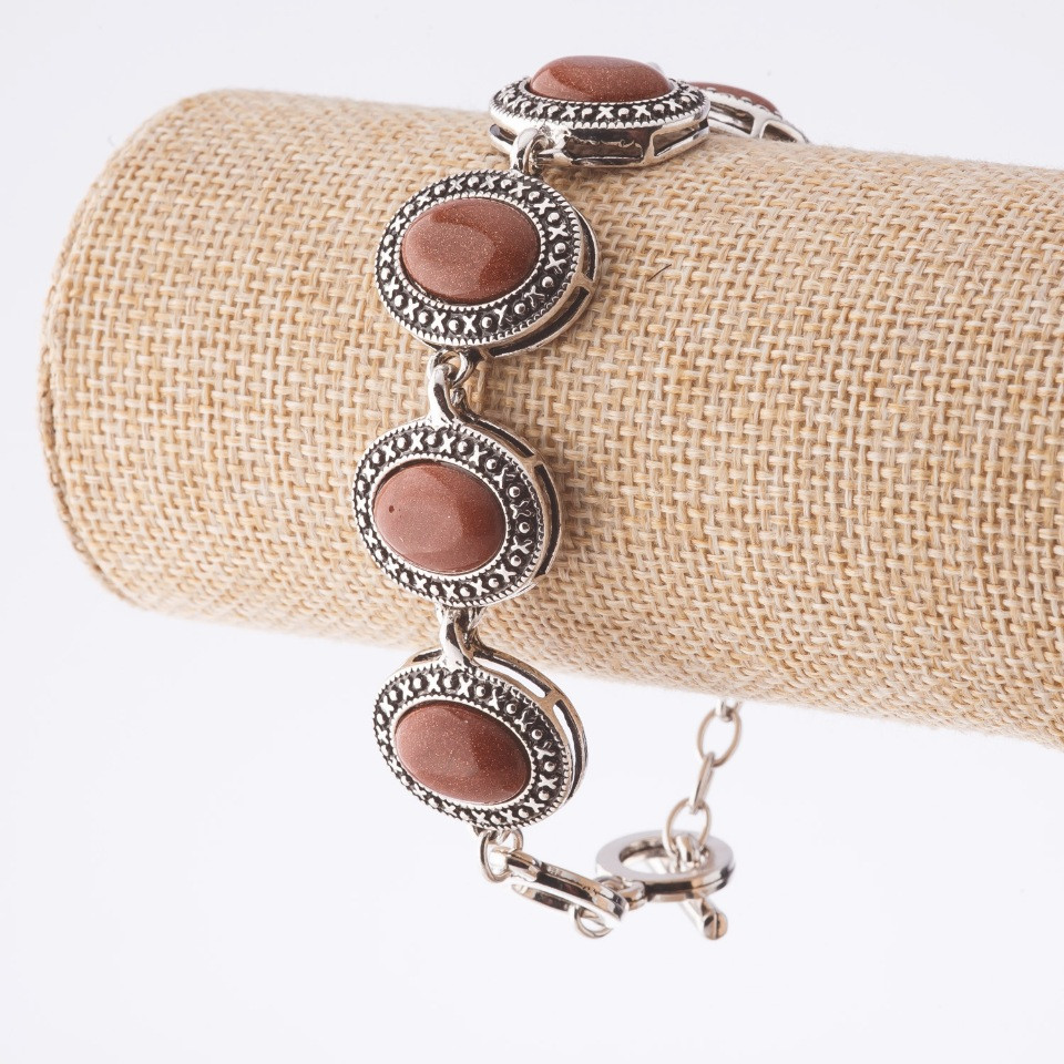 הנחה. צמיד אוואנטרין «חול זהב» במסגרת «נקודה-צלב» אבן אליפטית 22×18 מ״מ 7 יח׳, אורך 20–22 ס״מ