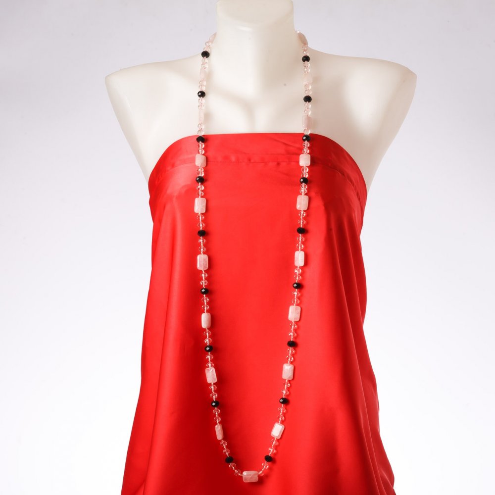 הנחה שרשרת ארוכה «קבוצת אוריון» מאבן טבעית קוורץ ורוד, «קריסטל צ'כי», אורך 120 ס״מ