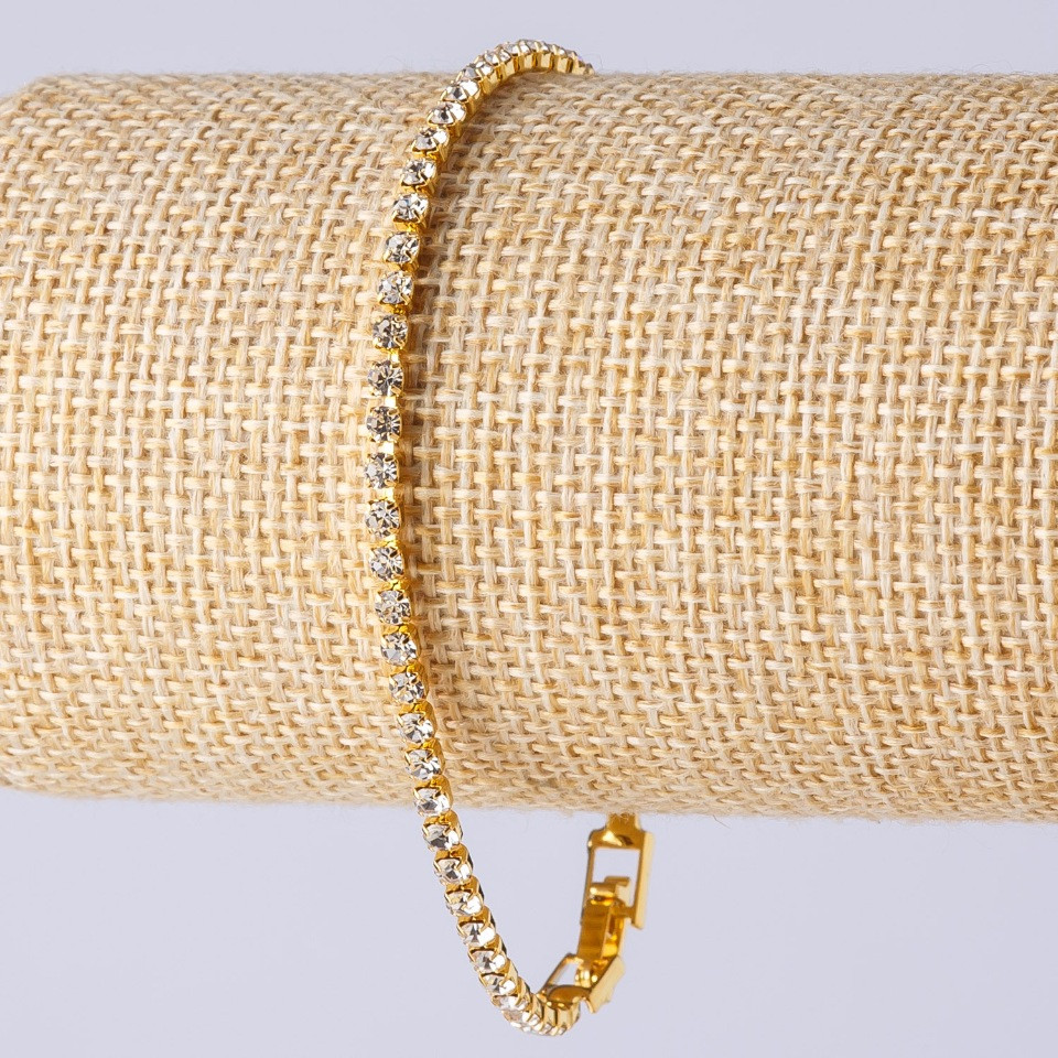 צמיד זרקונים על נעילה בשורה אחת, בצבע זהב, אורך 20 ס״מ, רוחב 3 מ״מ