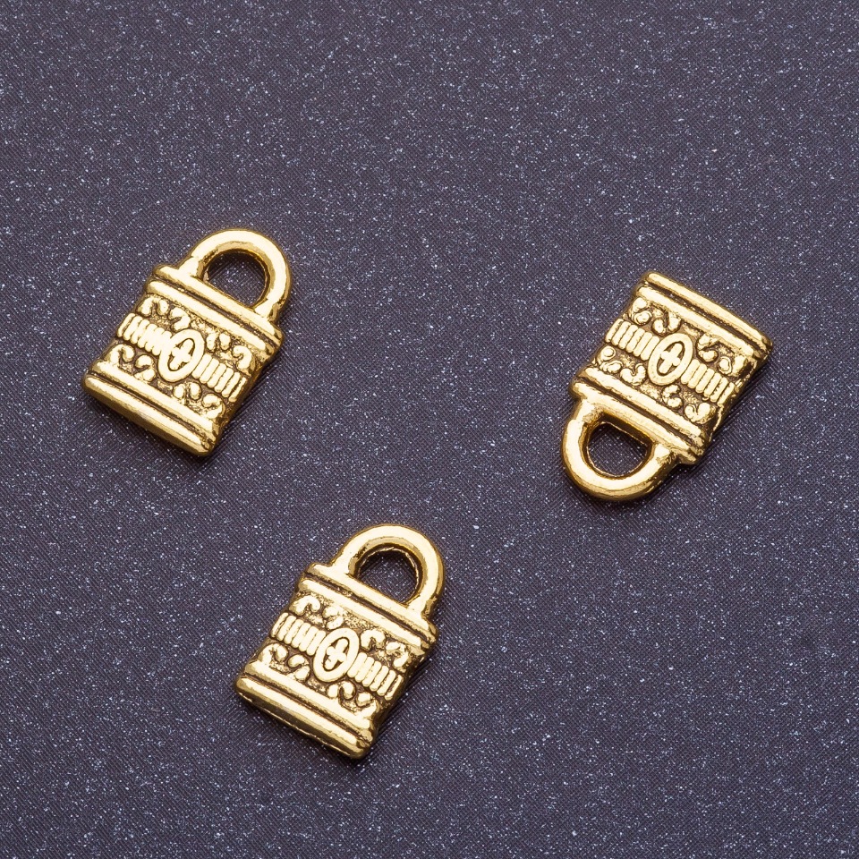 אביזרי תכשיטים תליון-מנעול, אורך 12 מ״מ d1-1, 5 מ״מ צבע זהב ישן גמר 18 יחידות