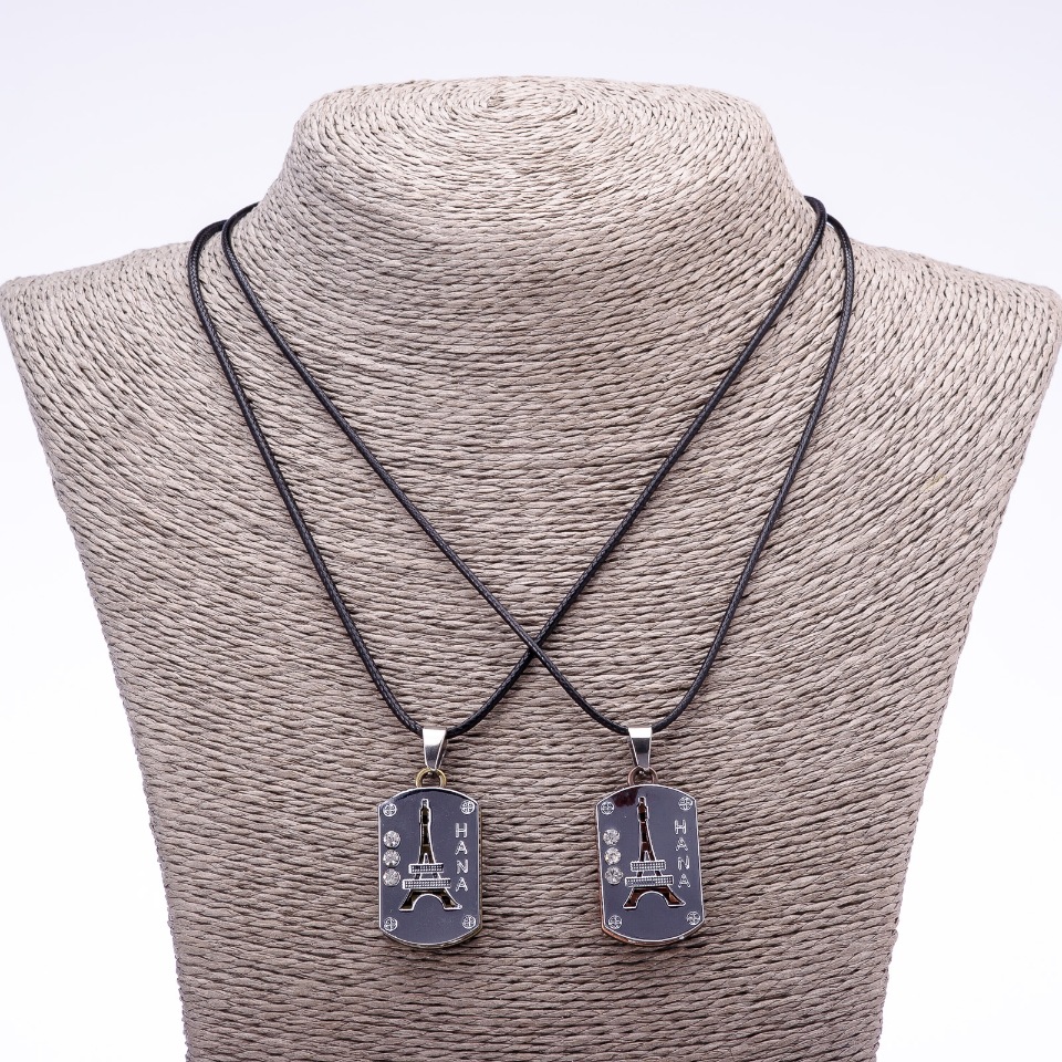 תליון חברות זוגי «מגדל אייפל» על חוט, אורך 45 ס״מ, קוטר 20×30 מ״מ צבע המתכת «כסף»