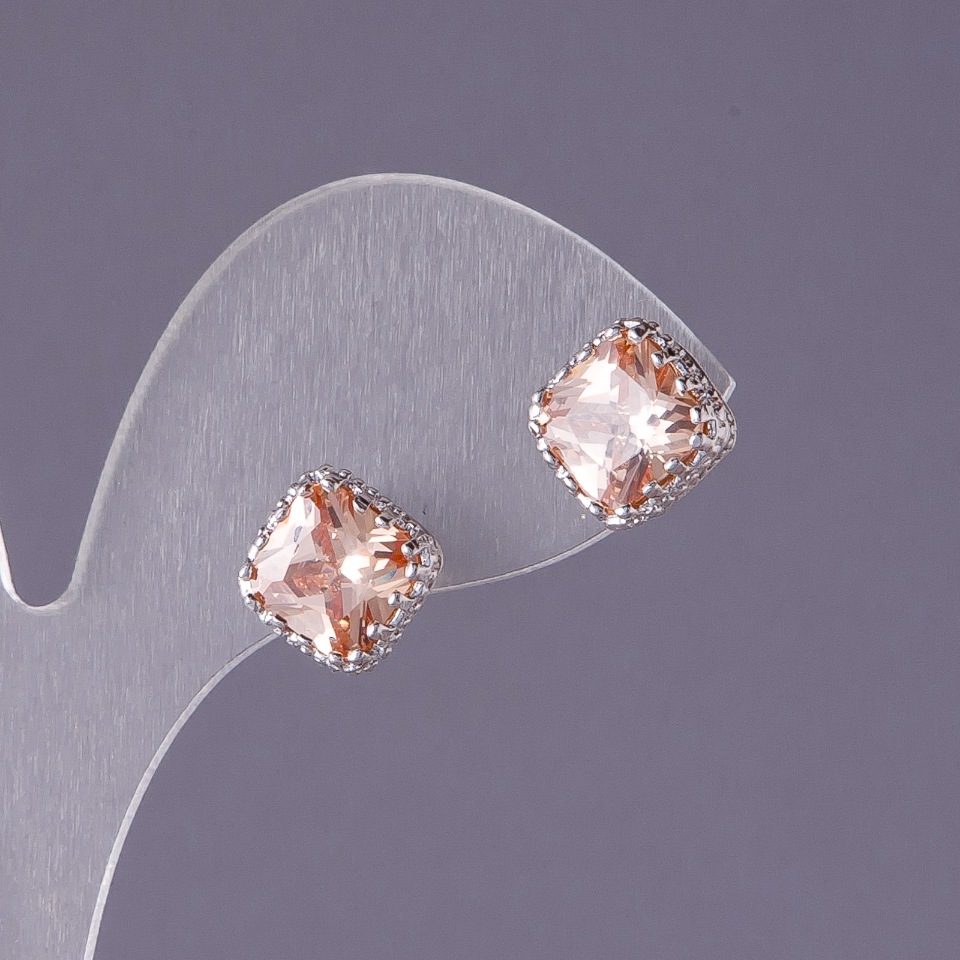 עגילים עם קריסטלים צהובים «רומבי», קוטר 10 מ״מ