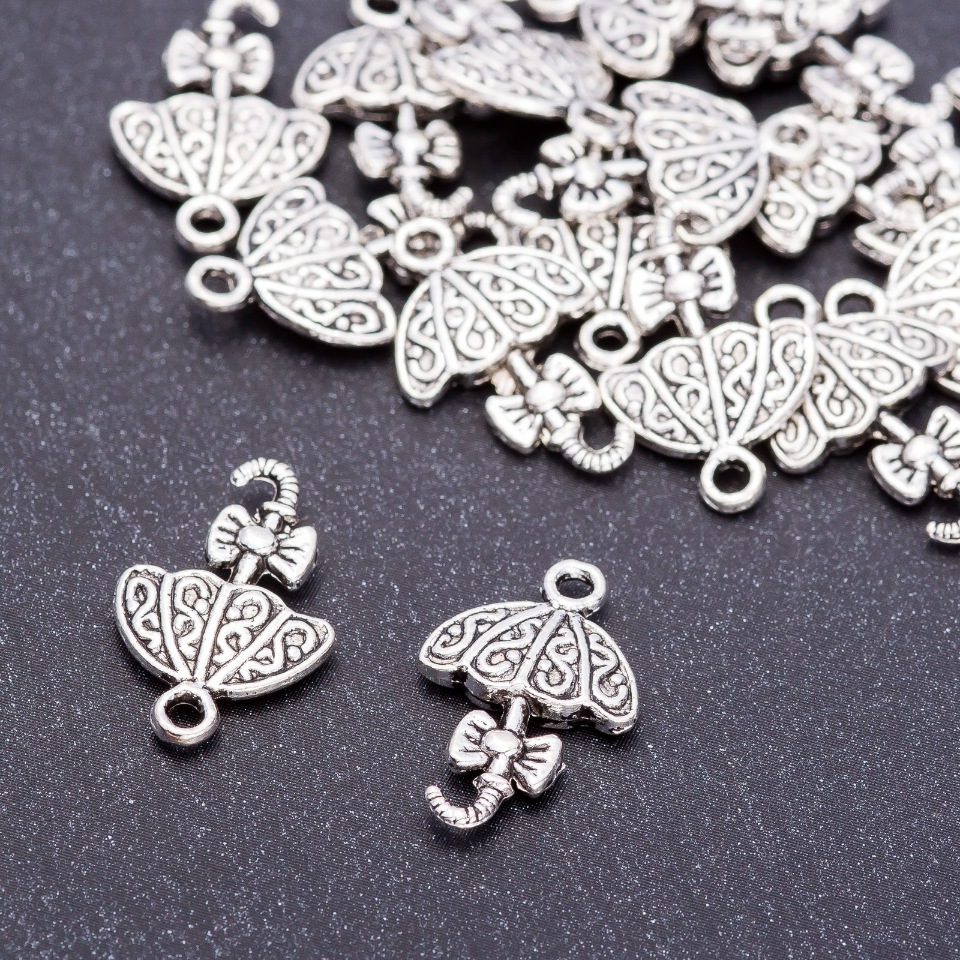 אביזרי תכשיטים תליון מטריה, קוטר 13 מ״מ, אורך 20 מ״מ, פתח 3 מ״מ, אריזה 20 גרם, +/- 17 יחידות