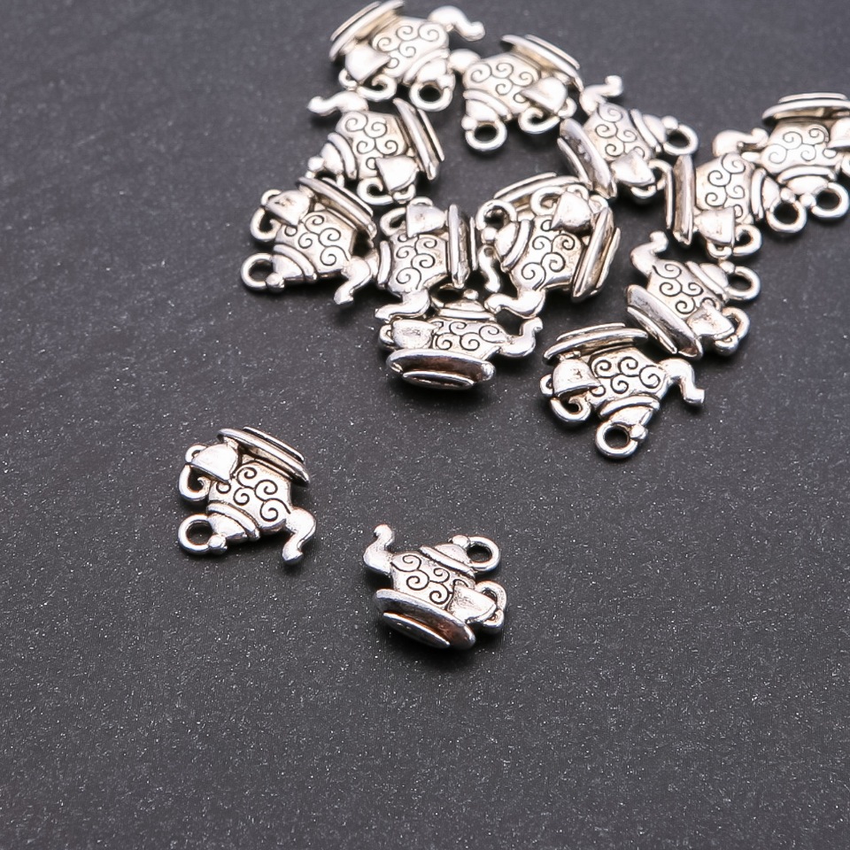 אביזרי תכשיטים תליון קומקום עם כוס, קוטר 2 מ"מ, אורך 14×14 מ"מ אריזה 20 גרם ±15 יחידות