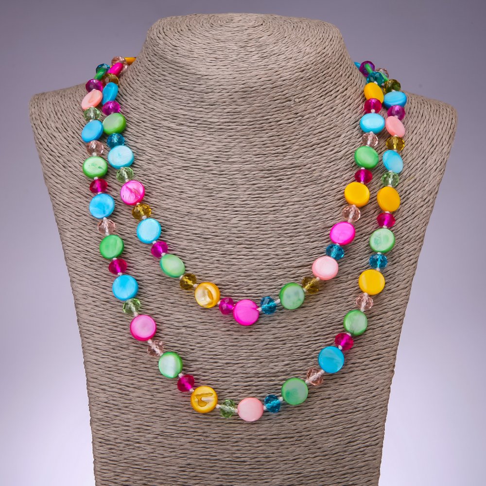 שרשרת ארוכה «פנינת חלזון תערובת מטבע» 120 ס"מ