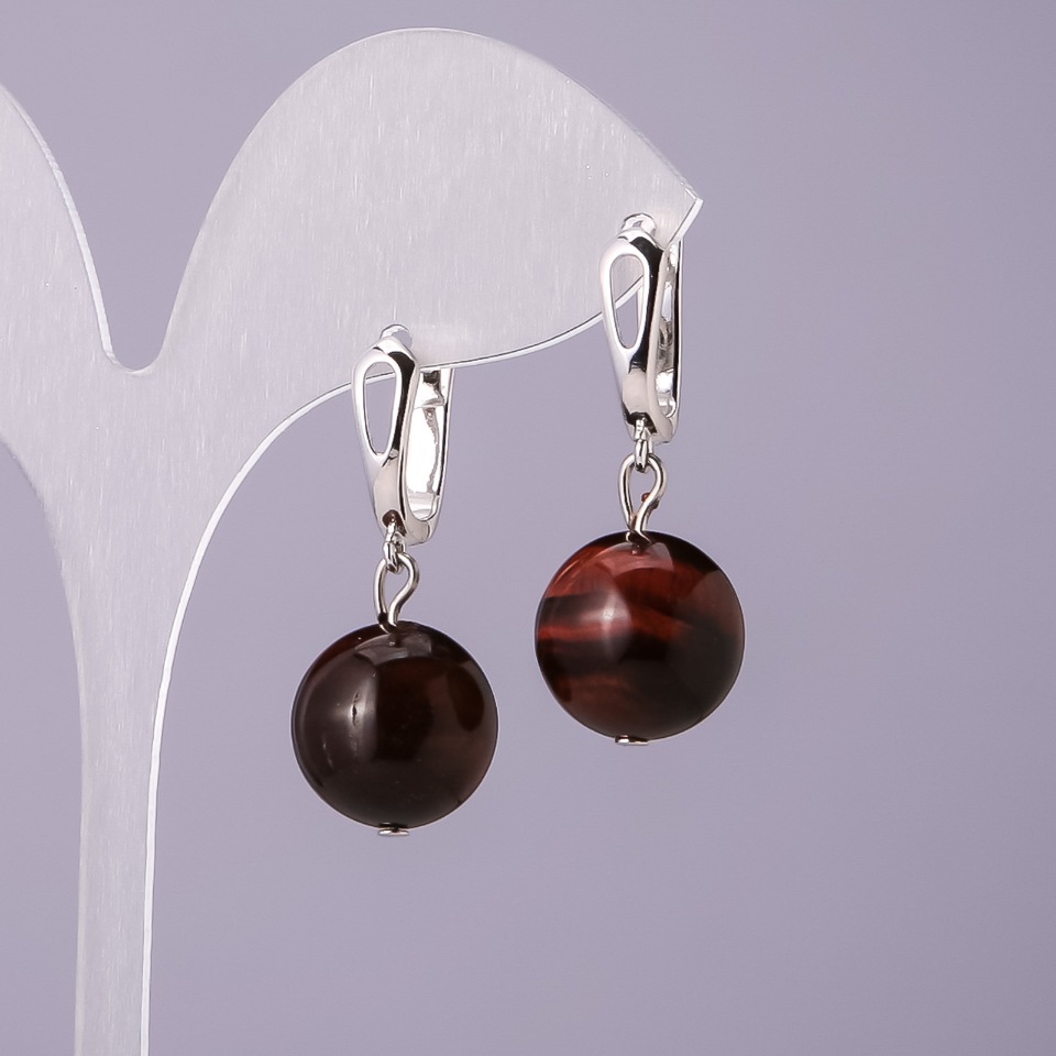 עגילים מאבן טבעית – עין הבקר, קוטר 14 מ״מ, אורך 18 מ״מ