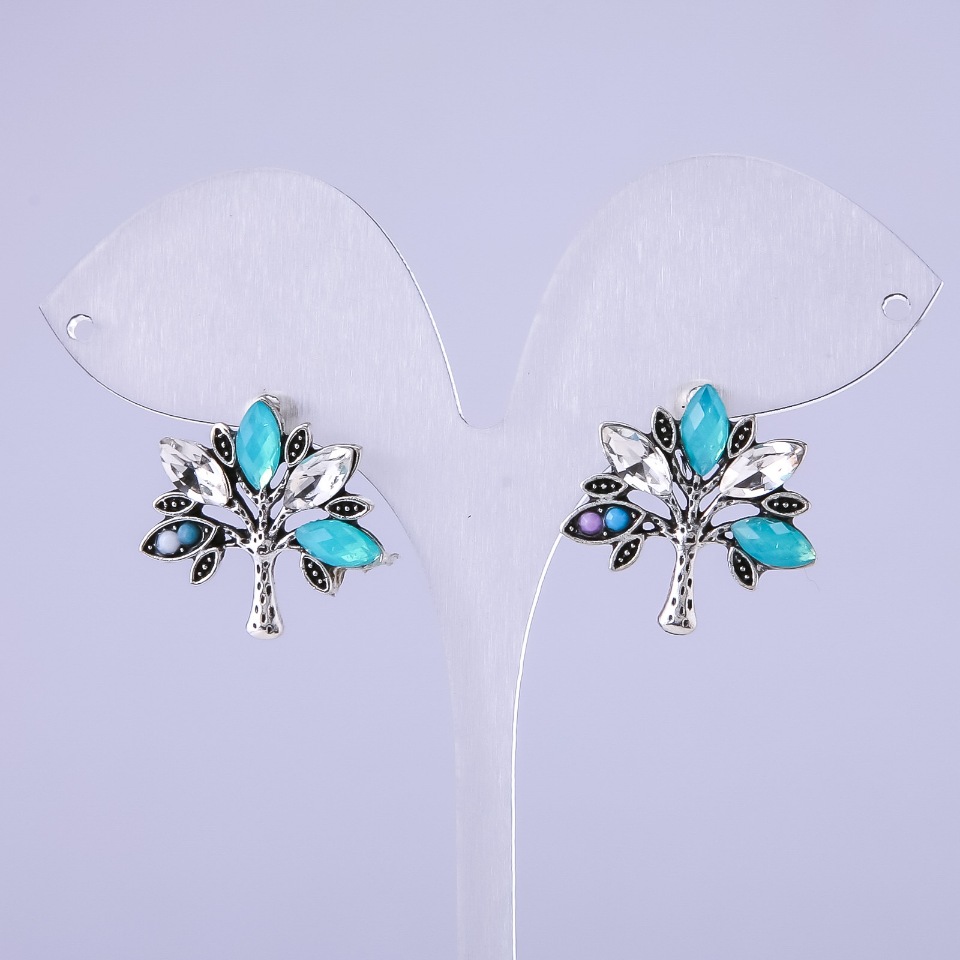 עגילים: עצים עם גבישי ירוקים 22×22 מ״מ