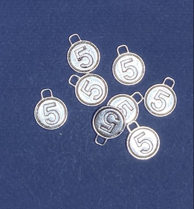 אביזרי תכשיטים תליון ספרה חמש 15 מ״מ, אריזה 20 גרם, ±12 יחידות