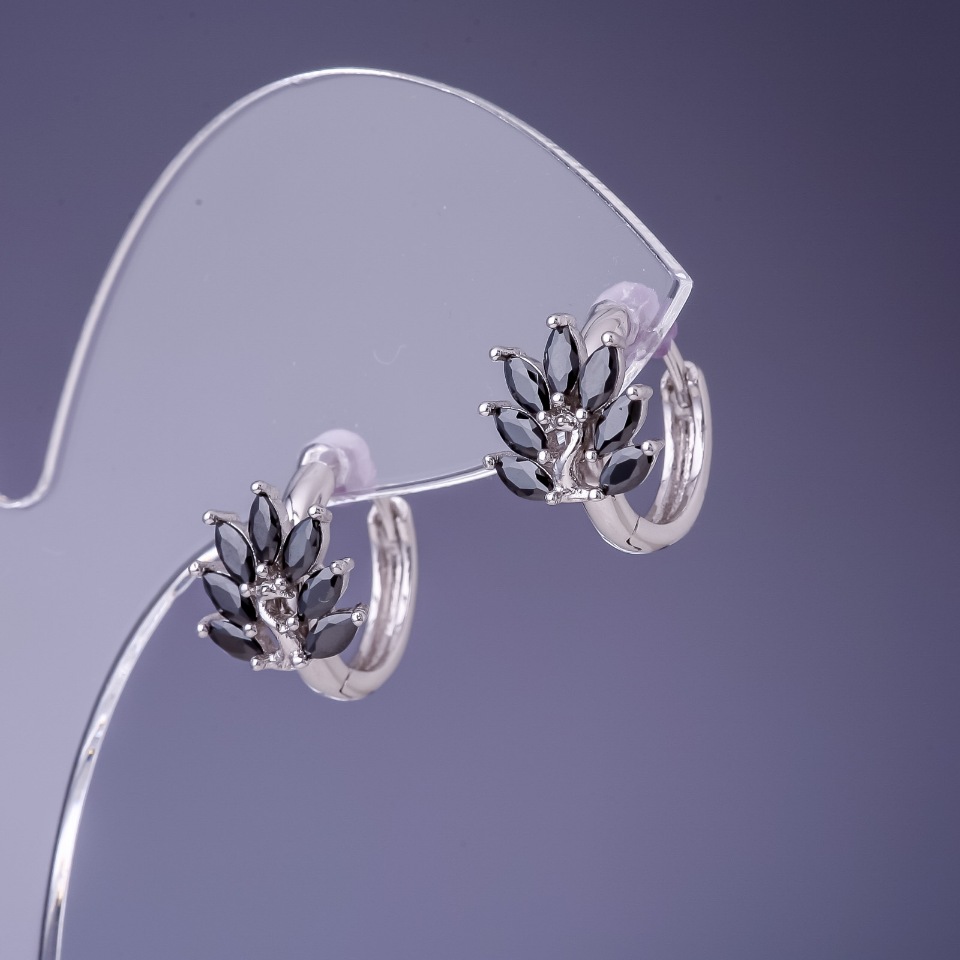 עגילים Xuping עם זירקונים שחורים 14×10 מ״מ בציפוי רודיום