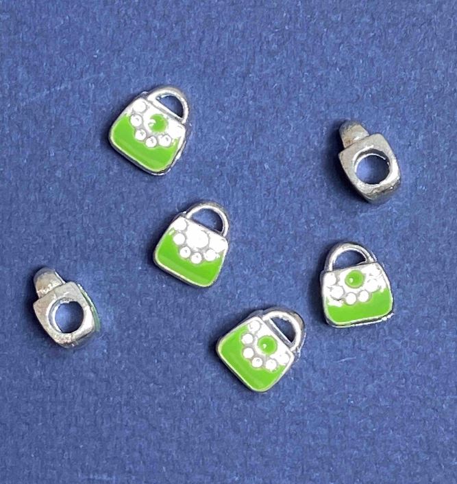 חרוז-צ'ארם פנדורה מתכת אפור בהיר תיק ירוק בהיר 10 מ״מ מארז 6 יחידות