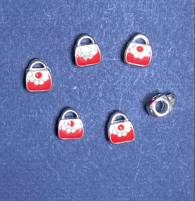 חרוז-שרם פנדורה תיק אדום, מתכת בהירה אפורה, בקוטר 10 מ״מ, מארז 6 יחידות