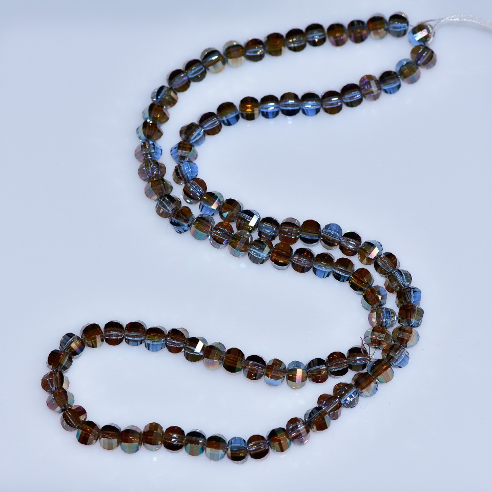 חרוזי קריסטל כחולים בסגנון סווארובסקי, כדור עם חיתוך וציפוי בנזין, קוטר 5×4 מ״מ, חוט באורך 48 ס״מ