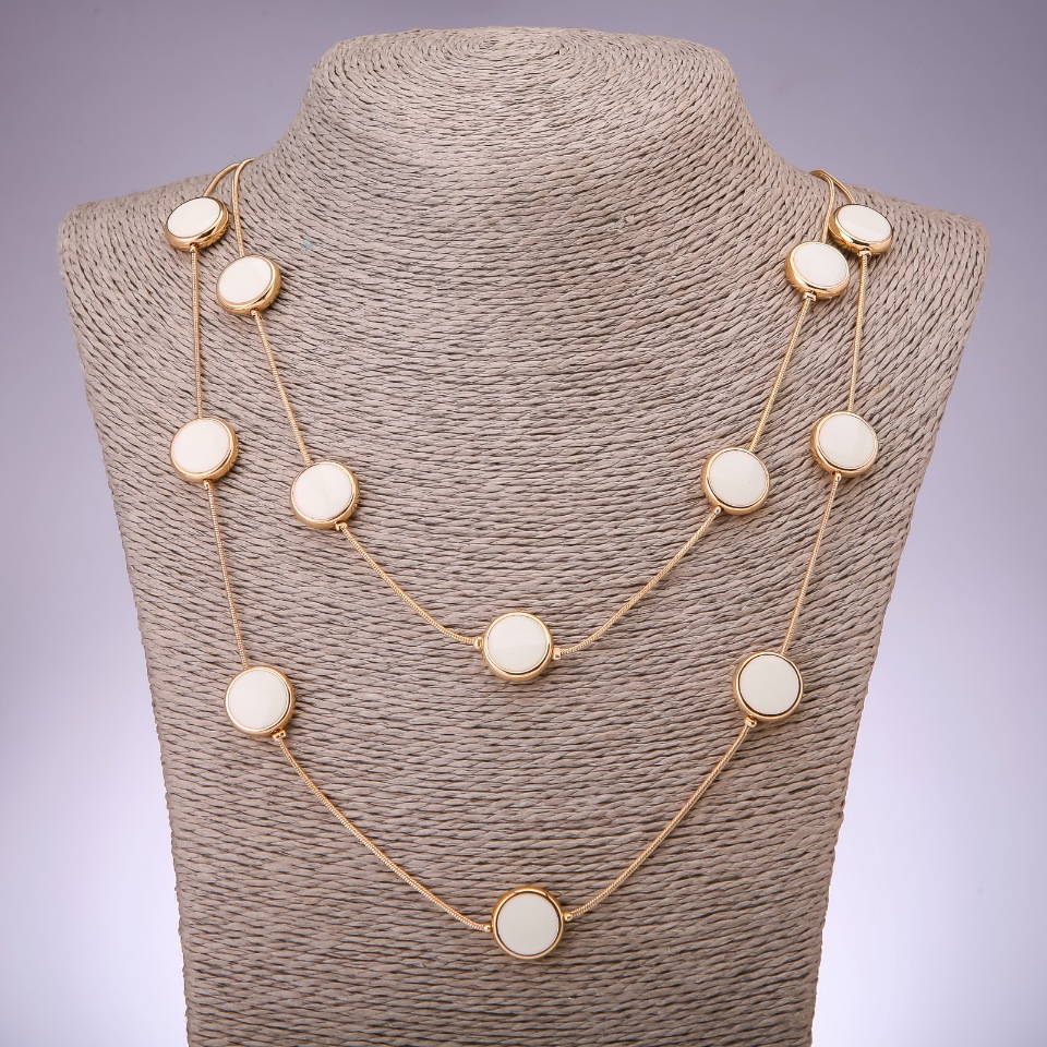 שרשרת קסקאד בשתי שורות עם חרוזי-מטבע, אורך 80 ס"מ מתכת צהובה