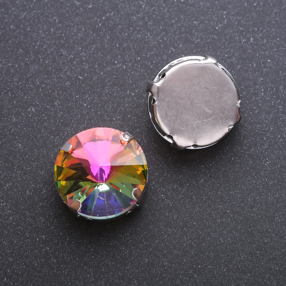 מחיר ליחידה /10 יח' קריסטל לתפירה «ריוולי» על הצבת עגול 18 מ״מ ירוק-צהוב